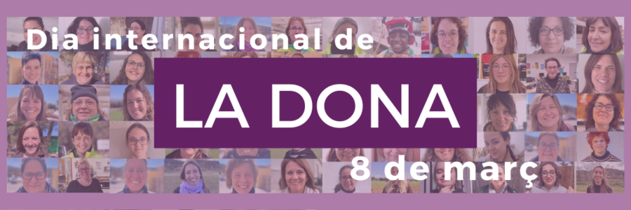 Bànner amb imatges de dones de Viver de Bell-lloc sota el títol"Dia Internacional de La Dona, 8 de març"