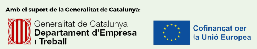 Banner amb el títol "Amb el suport de la Generalitat de Catalunya: " i els logotips de la Generalitat de Catalunya i cofinançat per la Unió Europea